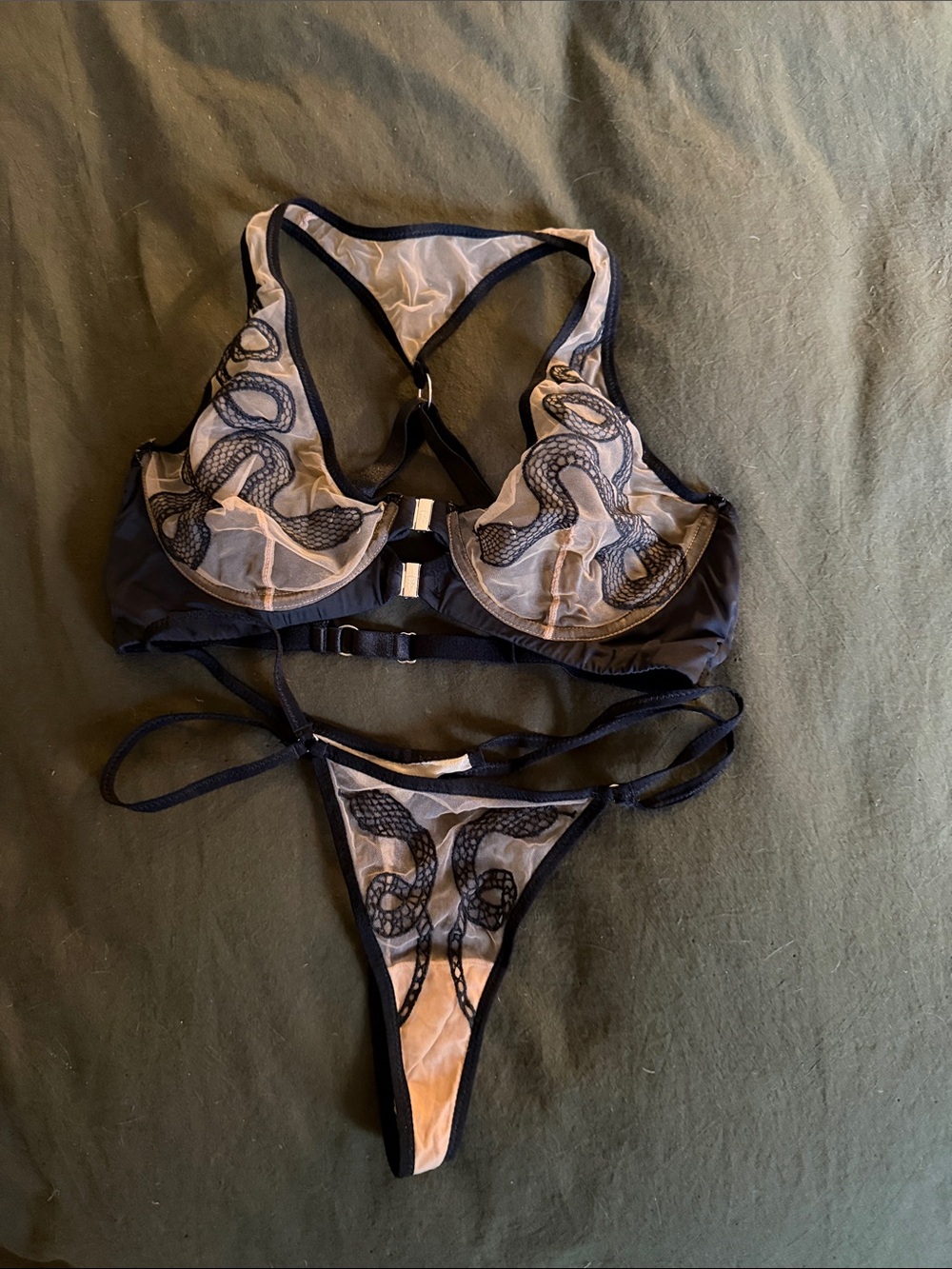 THISTLE & SPIRE size L Medusa top and thong bottom in EUC